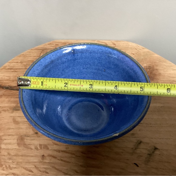 Handcrafted Ceramic Pottery Bowl by Stokes - Beautiful Blues with tan/cream base - Picture 12 of 15